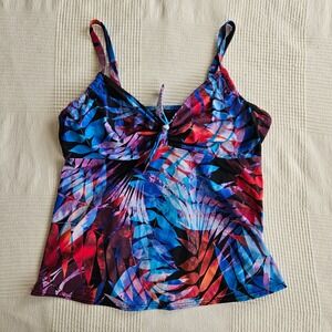 Swimsuits For All Tropical Leaf Tankini Top Blue Black Red Underwire 18 D/DD